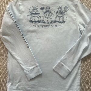 Vineyard Vines Kids Lacrosse Snowman Trio Long Sleeve Tee - Light Blue Medium